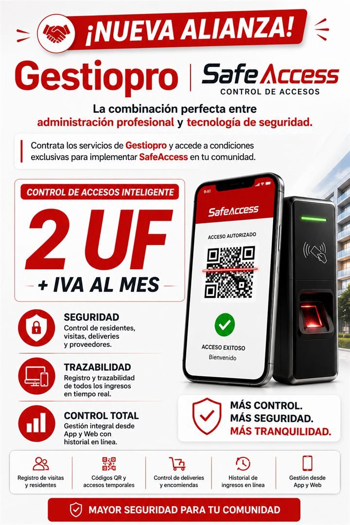 Alianza Gestiopro y SafeAccess - control de accesos 2 UF + IVA al mes